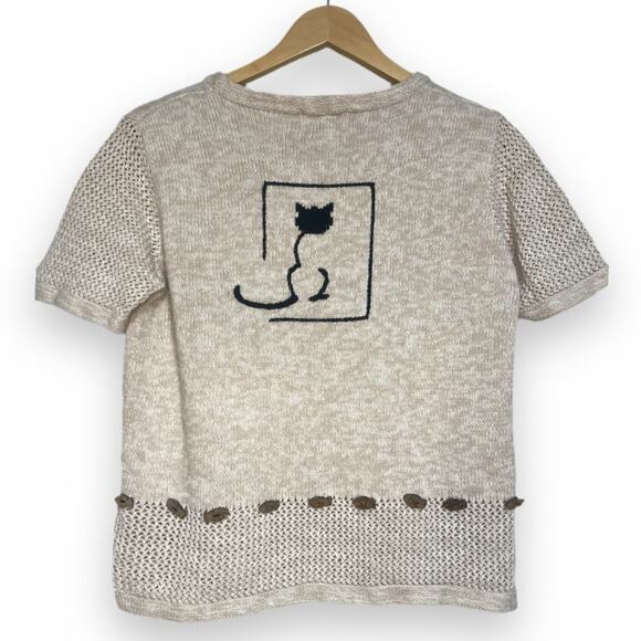 *Vintage* CHRISTOPHER & BANKS Hand Embroidered Cat/Kitty Sweater, Size S - Picture 6 of 6